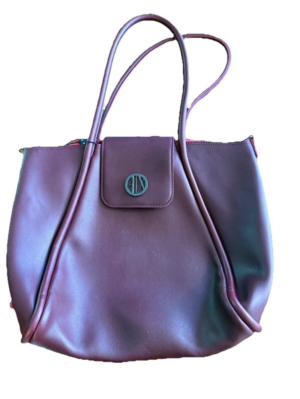 Armani Exchange Deep Burgundy Faux Vegan Leather Tote Comfort Shoulder Bag